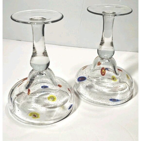 Crate & Barrel Zazz Millefiori Margarita Glasses Set of 2 Handblown Art Barware - Picture 8 of 9